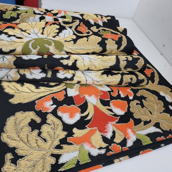 Japanese Obi In Vibrate Colored Embroidery and Black Silk backing - Picture 3 of 3